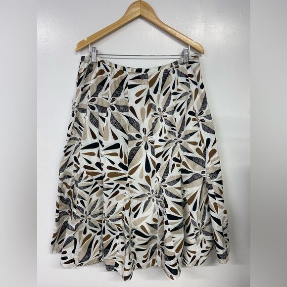 JM Collection 100% Cotton Fit and Flare Skirt Size 14 Brown Black White Tan - Picture 1 of 11
